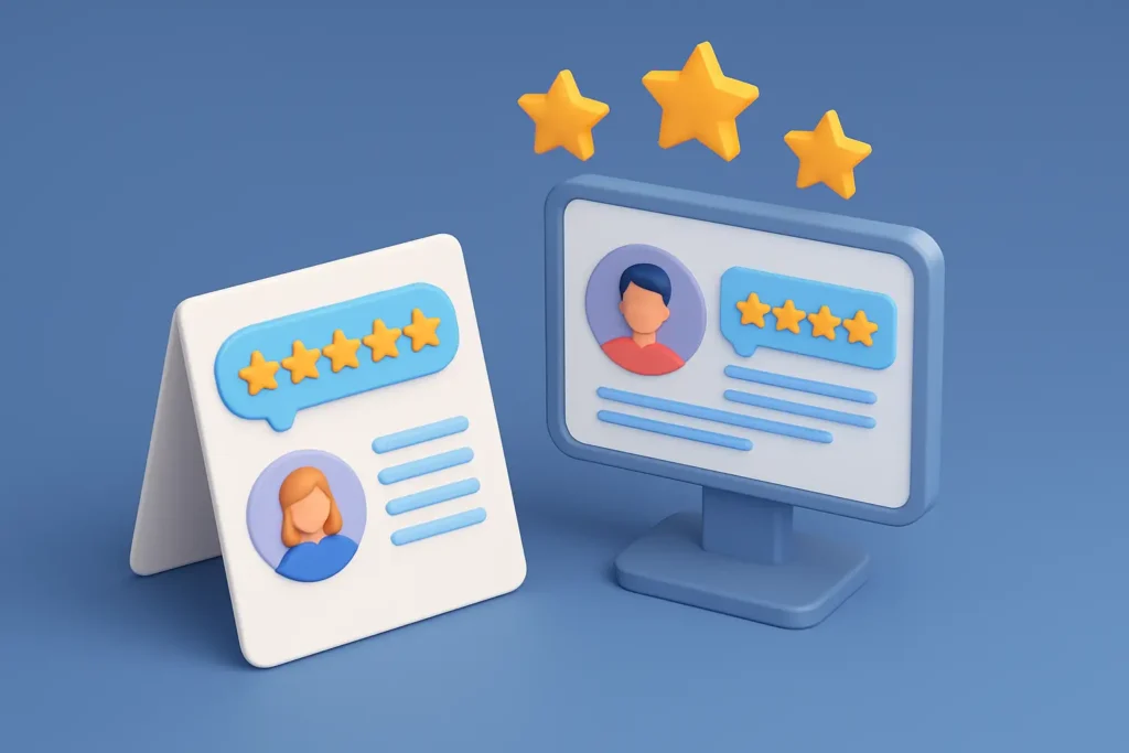 Review kaarten en displays die echt reviews opleveren