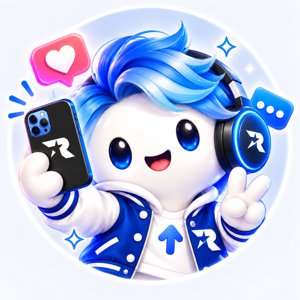 ReviewEazy socialmedia-mascotte met telefoon
